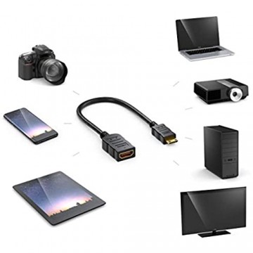 deleyCON Mini HDMI Adapter Kabel Portsaver Mini HDMI Stecker auf HDMI Buchse - Audio Video Übertragung 4K UHD 2160p Full HD 1080p