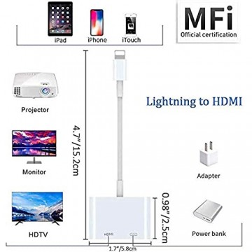HDMI Adapter für iPhone zu TV 1080P Digital AV Adapter Synchronisationsbildschirm HDMI Anschluss für iPhone und iPad Netzteil erforderlich (Kompatibel mit iOS Keine Anwendung erforderlich)