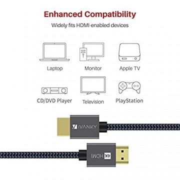 HDMI Kabel 3M iVANKY 4K HDMI Kabel 2er-Pack HDMI Kabel 4K unterstützt UHD 2160p HD 1080p 4K@60Hz HDR und mehr (vergoldete Anschlüssen und Metall-Abschirmung)