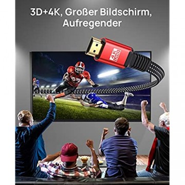 HDMI Kabel 3Meter [4K@60Hz HDMI 2.0 18Gbps] JSAUX 4K Flach HDMI 2.0 Kabel Highspeed 3M HDMI Nylon Geflochten Kabel Support 4K 3D HDR UHD 2160p 1080p Ethernet ARC PS3/4 TV PC Rot