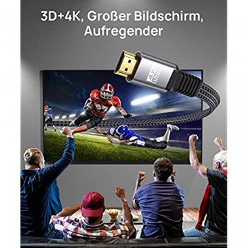 HDMI Kabel 3Meter [4K@60Hz HDMI 2.0 18Gbps] JSAUX 4K Flach HDMI 2.0 Kabel Highspeed 3M HDMI Nylon Geflochten Kabel Support 4K 3D HDR UHD 2160p 1080p Ethernet ARC PS3/4 TV PC Grau