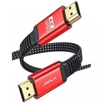 HDMI Kabel 3Meter [4K@60Hz HDMI 2.0 18Gbps] JSAUX 4K Flach HDMI 2.0 Kabel Highspeed 3M HDMI Nylon Geflochten Kabel Support 4K 3D HDR UHD 2160p 1080p Ethernet ARC PS3/4 TV PC Rot