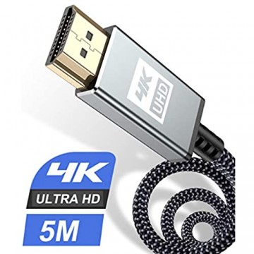 HDMI Kabel 5Meter 4K Sweguard Highspeed 60hz 18Gbps HDMI 2.0 auf HDMI mit hernet/Audio Rückkanal Kompatibel Mit UHD 2160p 3D HD 1080p HDR HDCP 2.2 ARC Ethernet PS4 Xbox HDTV Monitor (5M GRAU)