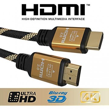 JAMEGA - 5m Ultra HDTV 4K Premium HDMI Kabel 2.0b | Highspeed mit Ethernet 4K HDR ARC CEC 3D 2160p U-HD | HDMI 2.0b 2.0a 2.0 1.4a | 4 Fach geschirmt | 24K Vergoldet