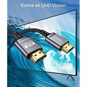JSAUX HDMI Kabel 3Meter [4K@60Hz] Haltbar 18Gbps HDMI 3m 2.0 Kabel Nylon Geflecht Vergoldete Anschlüsse mit Ethernet/Audio Rückkanal Kompatibel mit Video 4K UHD 2160p HD 1080p 3D HDR PS4-Grau