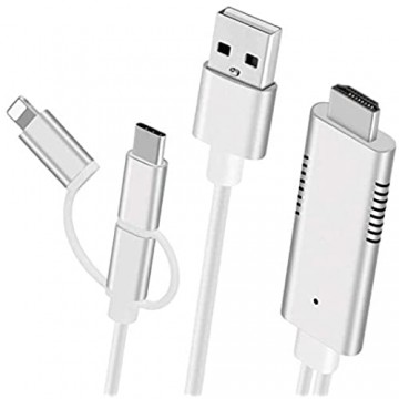 MHL HDMI Kabel Tihokile 1080P USB C Micro USB Lighting auf HDMI 3 in 1 Adapterkabel für Smartphone Tablet auf TV Projektor Monitor kompatibel mit Huawei/Samsung Galaxy Note/Sony/LG