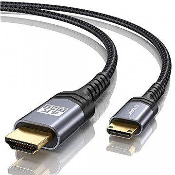 Mini HDMI auf HDMI Kabel 3M [4K@60Hz 18Gbps] JSAUX Mini HDMI zu HDMI Nylon Geflechten Kabel Unterstützung 4K 1080P 2K@120Hz 3D HDR ARC Bidirektional für Kamera Laptop TV Monitor Beamer Grau