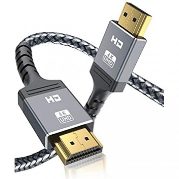 NEWDERY HDMI 2.0 Kabel 4K@60HZ - 2M Nylon geflochtenes 4K Ultra HD HDMI Kabel 1080 * 2160P | High Speed 18 Gbit/s Unterstützung von Fire TV HDTV Xbox One PS5 PS3 PS4 PC - Grau