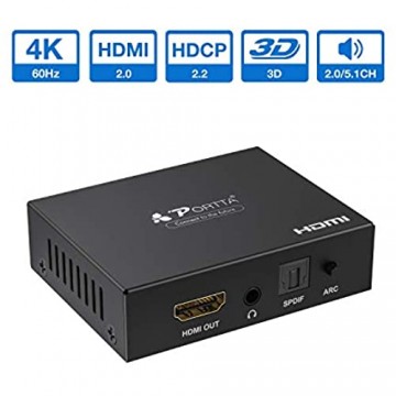 PORTTA 4K@60Hz HDMI to HDMI + Audio (SPDIF + RCA Stereo/3.5mm) Audio Extractor Converter HDMI 4Kx2k