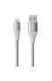 Anker Powerline+ II Lightning Kabel 0 9m iPhone Ladekabel Nylon MFi Zertifiziert kompatibel mit dem iPhone XS/XS Max/XR/X / 8/8 Plus / 7/7 Plus/iPad und mehr (Silber)