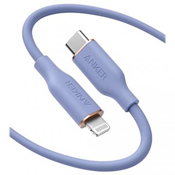 Anker PowerLine III Flow USB-C auf Lightning Ladekabel PD kompatibel mit iPhone 12 Pro Max/12/11 Pro/X/XS/XR/8 Plus AirPods Pro 180cm Apple MFi-zertifiziert Silikagel (in Lavendel)