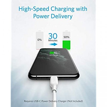 Anker Powerline III USB-C auf Lightning Kabel MFi-zertifiziertes Kabel 30cm blitzschnelle Ladegeschwindigkeiten für iPhone SE/11/11 Pro/X/XS/XR Max/8 Plus/AirPods Pro unterstützt Power Delivery Weiß