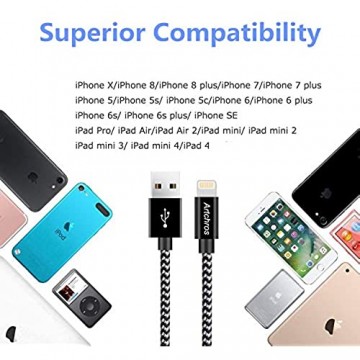 Artchros Phone Ladekabel Kurz 0 3M - 2er Pack Nylon Kabel Kompatibel mit Phone XS/XS Max/XR/X/ 8/8 Plus/ 7/7 Plus/ 6s/ 6/6 Plus/ 5S/ 5