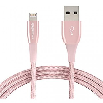 Basics - Lightning-auf-USB-A-Kabel doppelt geflochtenes Nylon-Verbindungskabel Premium-Kollektion 1 8 m - 2 Stück Roségold