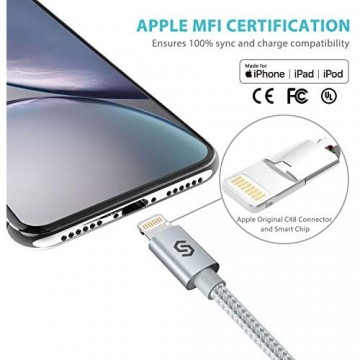 Syncwire iPhone Ladekabel Lightning Kabel - 2M [Apple MFi Zertifiziert] Super Schutz Schnell Apple USB Datenkabel für iPhone 11 Pro Max XS Max XR X 8 7 6s 6 Plus SE 5s 5c 5 iPad - Starkes Nylon