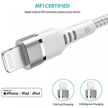 Syncwire USB-C auf Lightning Kabel 1 2M [MFi Zertifiziert] Typ-C Lightning Nylon-Ladekabel unterstützt Power Delivery für iPhone 12/12 mini/12 Pro Max/SE2/11/11 Pro Max/X/XS Max/XR/8/8 Plus - Weiß
