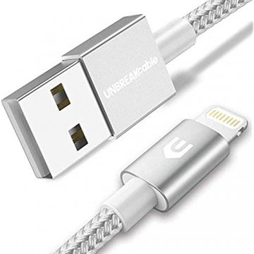 UNBREAKcable iPhone Ladekabel Lightning Kabel - [2M+2M] MFi-Zertifiziert – Schnellladekabel kompatibel mit iPhone X iPhone 8 iPhone 6s iPhone 6 iPhone 7 iPhone XS/MAX/XR iPad Air (Silber-Grau)