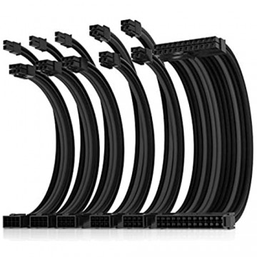 AsiaHorse Stromkabel mit Ummantelung für Verlängerungskabel Netzteil Kabel 1x24-PIN / 2x8-PIN (4+4) M/B 3x8-PIN (6+2) PCI-E Länge 30 cm mit Kämmen (Dual EPS Black Mix)