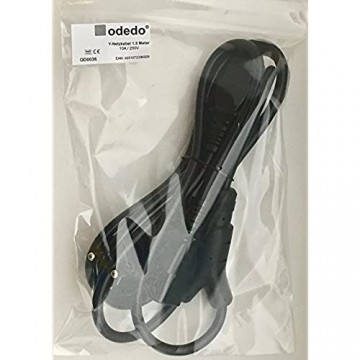odedo® Y Netzkabel 1x Schuko gewinkelt auf 2X Buchse C13/IEC13 1.5m Kaltgeräte Kabel