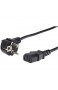 PremiumCord Netzkabel 230V 1m Stromkabel mit Schutzkontakt gewinkelt auf Kaltgerätebuchse C13 IEC 320 PC Netzkabel 3 Polig Farbe schwarz
