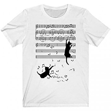 SatinGold Casual T-shirt mit Musiknote Dauben Gedruckt Kurzarm T-shirt Katze Cat Tops für Damen Einzigartiges Einfarbig Sommer Oberteile Bluse Rundkragen Tops