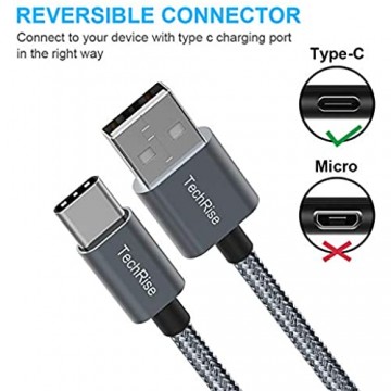 USB C Kabel TechRise 3 Packungen (2m+1.5m+1m) USB-C auf USB A ein Hochgeschwindigkeits-Lade- und Datenübertragungskabel für Geräte mit Typ C-Unterstützung - geflochtenes Nylon mit Aluminiumstecker