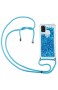 Vepbk Handykette Hülle für Samsung Galaxy A21S Case Handyhülle Glitzer Flüssig Silikon Case Hülle mit Band Kordel Schnur Stoßfest Transparent Cover mit Umhängeband für Samsung Galaxy A21S Blau