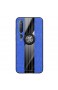 FHXD Kompatibel mit Xiaomi Mi 10 Hülle Ultradünne Stofftexturmuster Handytasche+1*Displayschutzfolie Stoßfest Anti-Kratzer 360° Drehringhalterung Schutzhülle-Blau