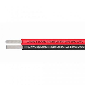 TUOFENG 22awg Silikon Elektrokabel Verlängerungskabel Kabel 10 Meter [Schwarz 5 m Rot 5 m] 2 Leiter Parallele Drahtleitung Weich und flexibel 22 Gauge Haken sauerstofffreie Litzen Kupferdraht