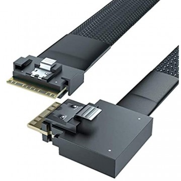 24G Internes SlimSAS SFF-8654 auf SFF-8654 8i Kabel gerade auf 90 Grad rechtwinklig 8X 14# SAS 4.0 85 Ohm 0 5 m