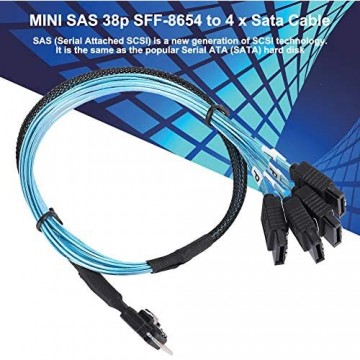 SFF-8654 bis 4xSATA-Kabel T0102 Mini SAS-Leitung Mini SAS 38p SFF-8654 bis 4 * SATA-Server-Datenübertragungskabel 12-Gbit/s-Verbindungsleitung für Computer Host Server