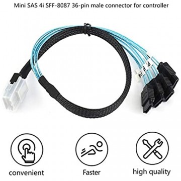 Tree-de-Life Mini SAS 4i SFF-8087 36P 36-poliger Stecker auf 4 SATA 7-poliges Splitter-Adapterkabel 0 5 m Anschlussunterstützung für 10 GBP-Band - Schwarz + Blau
