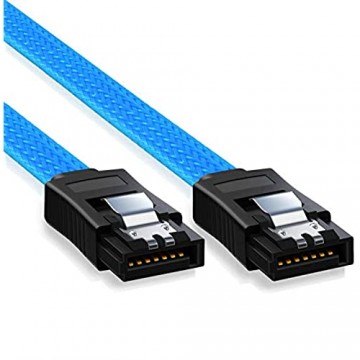 2 x Nylon SATA Kabel 50cm geflochtener Mantel S-ATA HDD SSD Datenkabel mit Übertragungsraten bis zu 6 GBit/s UV-blau