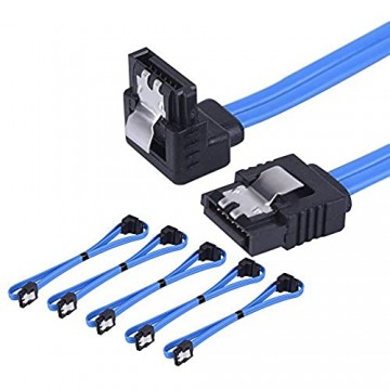 6 Stück 18 Zoll SATA III 6.0 Gbps Kabel SATA Anschlusskabel mit Verriegelungslasche und 90-Grad-Stecker Blau