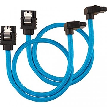 Corsair Premium Sleeved SATA 3 Kabel gewinkelt / gerade (6Gbps 30 cm 90°) Blau
