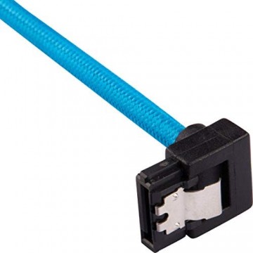Corsair Premium Sleeved SATA 3 Kabel gewinkelt / gerade (6Gbps 60 cm 90°) Blau