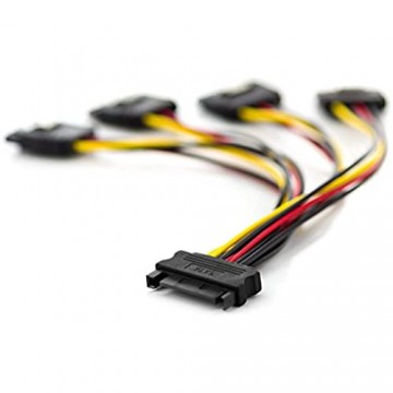 deleyCON 0 15m S-ATA Strom-Adapter Y-Adapter - 1x SATA Buchse zu 4X SATA Stecker - Internes HDD SSD SATA Strom-Kabel - Bis zu 4 Geräte mit Strom versorgen - Y SATA-Stromkabel