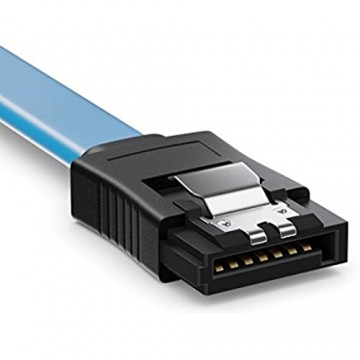deleyCON 30cm SATA III Kabel S-ATA 3 Datenkabel - HDD SSD Verbindungskabel Anschlusskabel Metall-Clip 6 GBit/s - 2 Gerade L-Type Stecker - Blau