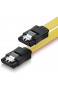 deleyCON 30cm SATA III Kabel S-ATA 3 Datenkabel - HDD SSD Verbindungskabel Anschlusskabel Metall-Clip 6 GBit/s - 2 Gerade L-Type Stecker - Gelb