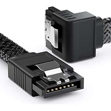 deleyCON 3X 50cm SATA 3 Nylon Kabel Set Datenkabel 6 Gbit/s Anschlusskabel Verbindungskabel Mainboard HDD SSD Festplatte 1 S-ATA Stecker 90° Gewinkelt Schwarz