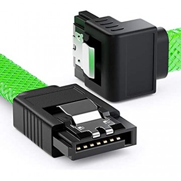 deleyCON 3X 50cm SATA 3 Nylon Kabel Set Datenkabel 6 Gbit/s Anschlusskabel Verbindungskabel Mainboard HDD SSD Festplatte 1 S-ATA Stecker 90° Gewinkelt Grün