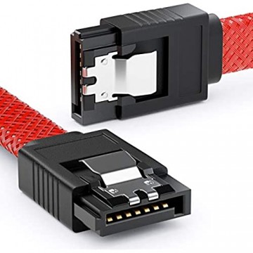 deleyCON 3X 50cm SATA 3 Nylon Kabel Set Datenkabel 6 Gbit/s Anschlusskabel Verbindungskabel Mainboard HDD SSD Festplatte 2 S-ATA Stecker Gerade Rot