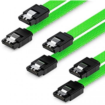 deleyCON 3X 50cm SATA 3 Nylon Kabel Set Datenkabel 6 Gbit/s Anschlusskabel Verbindungskabel Mainboard HDD SSD Festplatte 2 S-ATA Stecker Gerade Grün