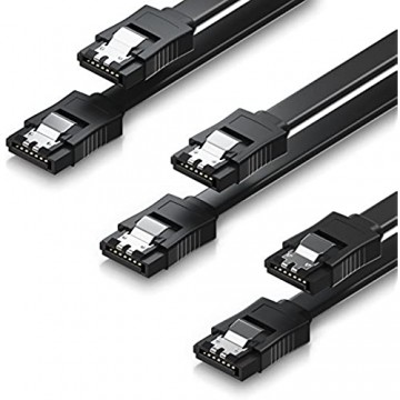 deleyCON 3X 50cm SATA III Kabel im Set S-ATA 3 Datenkabel - HDD SSD Verbindungskabel Anschlusskabel Metall-Clip 6 GBit/s - 2 Gerade L-Type Stecker - Schwarz