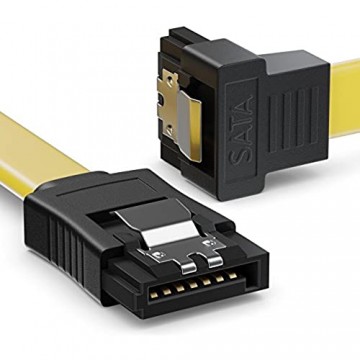 deleyCON 3X 50cm SATA III Kabel S-ATA 3 Datenkabel 6 GBit/s Verbindungskabel Anschlusskabel für HDD SSD - Metall-Clip - 1x Gerade 1x 90° L-Type Stecker - Gelb/Rot/Blau