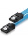 deleyCON 50cm SATA III Kabel S-ATA 3 Datenkabel - HDD SSD Verbindungskabel Anschlusskabel Metall-Clip 6 GBit/s - 2 Gerade L-Type Stecker - Blau