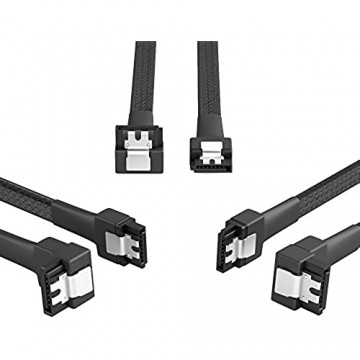 KabelDirekt – 3X SATA-3-Kabel 6 Gb/s – 60 cm 90° gewinkelt (Datenkabel 6 Gbit/s SATA-III/Serial-ATA L-Stecker Set aus 3 Kabeln verbindet Festplatten/SSDs/Laufwerke mit dem Mainboard schwarz)