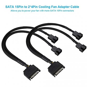 Kühler Lüfter Adapter Kabel SATA 15Pin zu Dual 4Pin 2-Wege Konverter 22AWG Kabel mit Umweltfreundlichem Material und 2PCS Pro Satz (Schwarz)