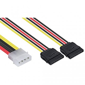 Poppstar 1x 10 cm Sata 3 Strom-Adapter Y-Kabel (Stromkabel Splitter - 1x 4-pin Molex Stecker auf 2X 15-pin Sata Buchse)