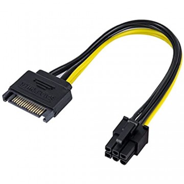 Poppstar 1x 20 cm PCI-Express Grafikkarten-Stromkabel (15-pol Sata Stromstecker (w) auf PCIe 6-polig (m)) Adapter für Stromversorgung (PCI-e Netzteilstromkabel)